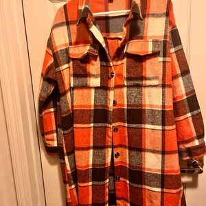 Shein Orange and Brown Plaid Jacket